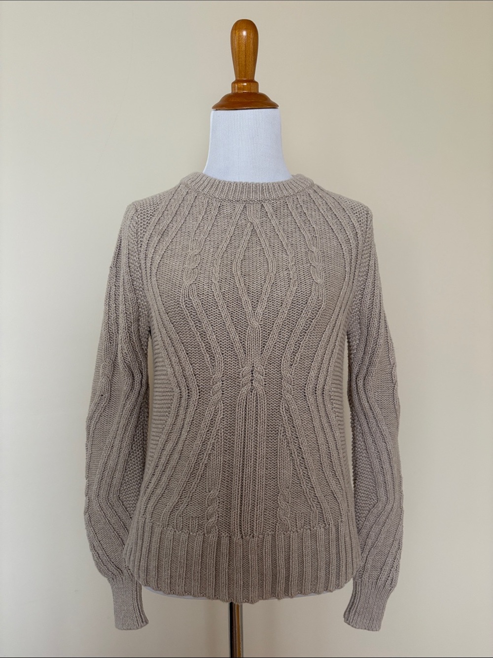 Amazon Essentials Taupe Cable Knit Crew Sweater